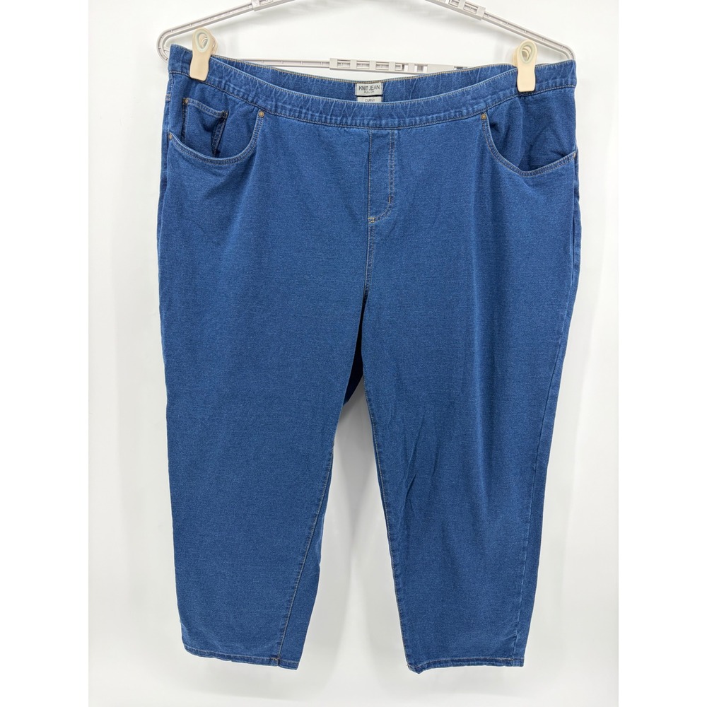 Catherines Womens 4XWP Blue Knit Jean Curvy Pull On Cropped Denim Pants
